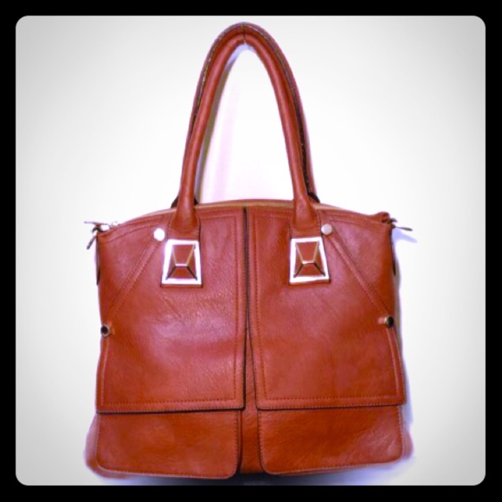 Large Satchel / Shoulder Bag Purse Cognac Brown